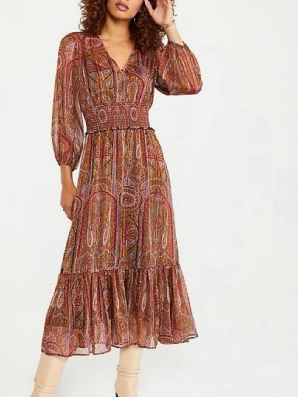 Ann Taylor Rust Multi Paisley Midi Dress